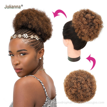 Julianna  Wrap Drawstring Hair Puff Chignon with Combs short afro kinky cheveux bun hair afro puff ponytail